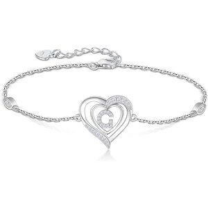 Heart Initial 925 Sterling Silver Letter Alphabet Jewelry - Letter G